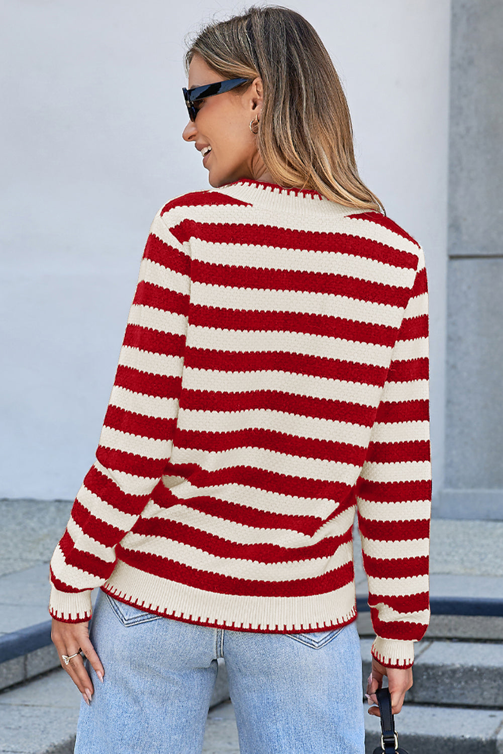 Black Stripe Chic Golden Button Cardigan Sweater