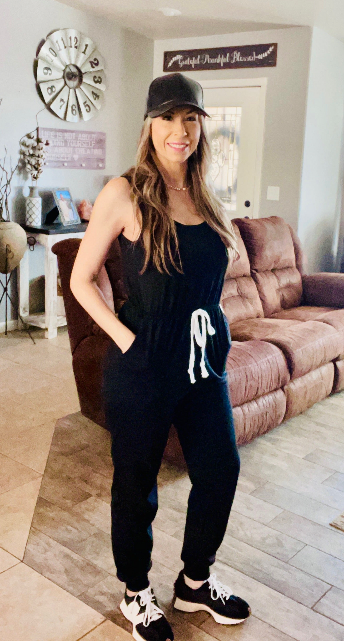 Perfee Two-Tone Drawstring Waist Sleeveless Jogger Jumpsuit