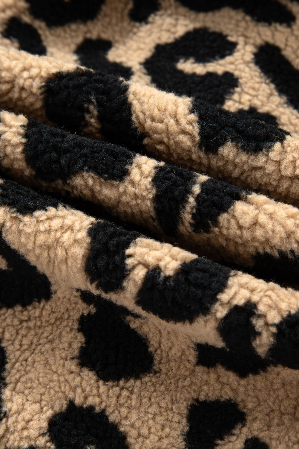 Khaki Leopard Sherpa Button Front Collared Plus Size Vest Jacket