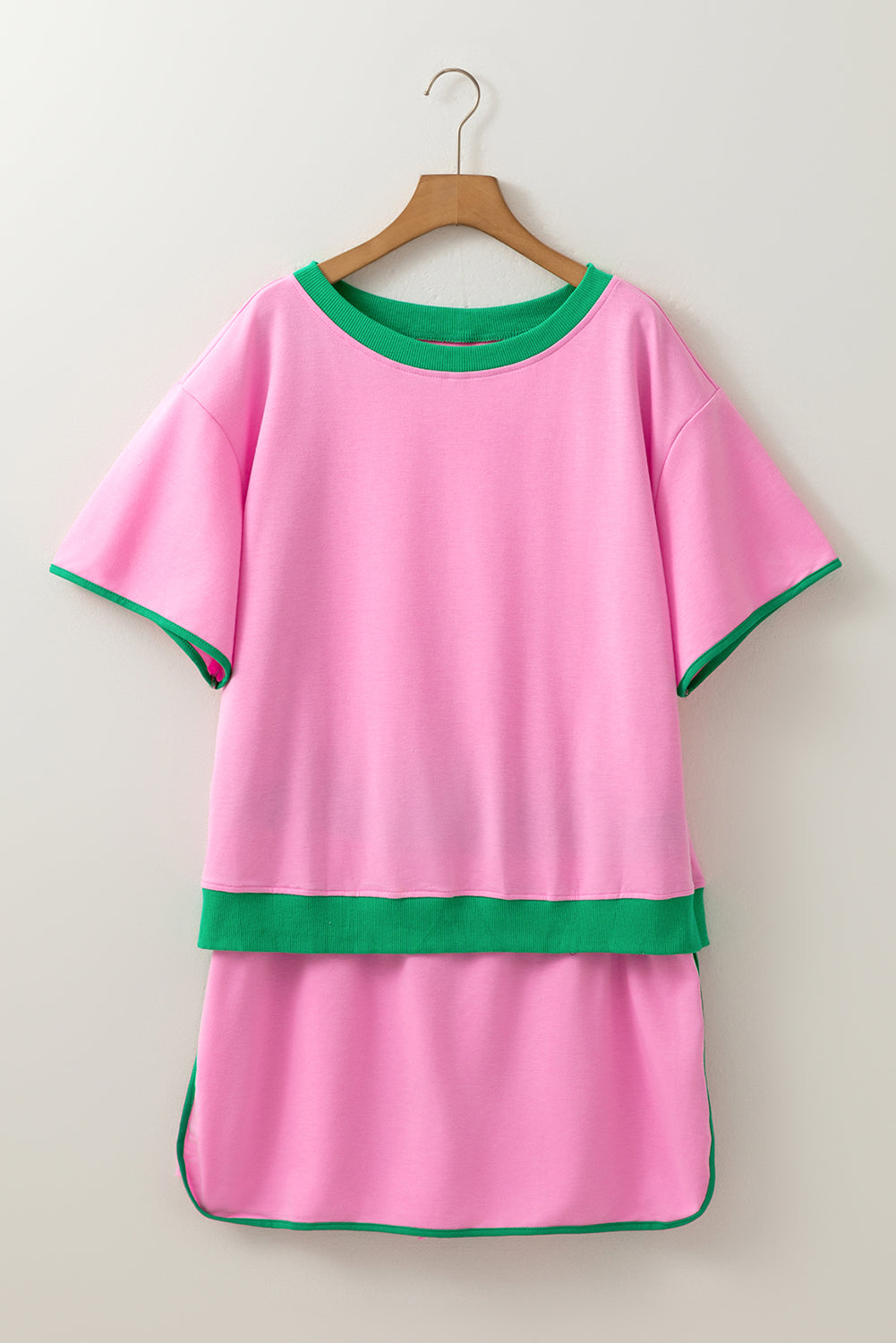 Turquoise Plus Size Contrast Trim T Shirt and Skirt Two Piece Set