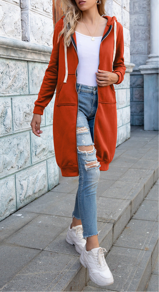 Ivy Lane Zip-Up Longline Hoodie with Pockets