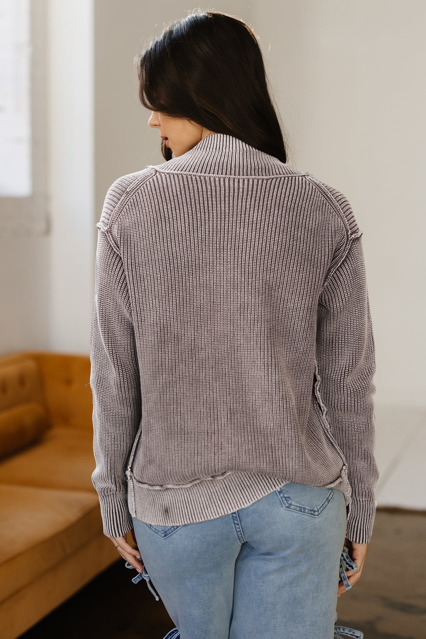 Chestnut Mineral Wash Patchwork Knit Cardigan