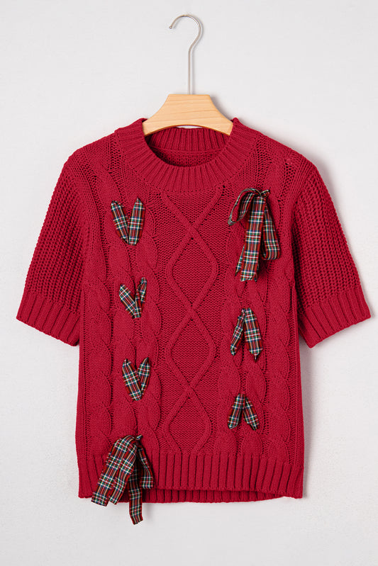 Fiery Red Plaid Lace up Christmas Sweater