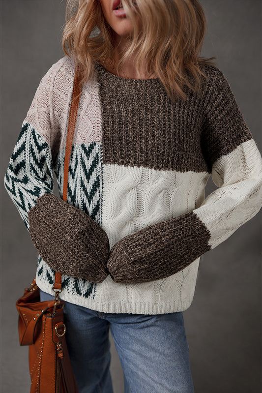 Adley Color Block Patchwork Pullover Sweater