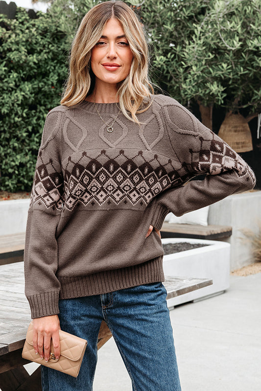 Western Geometric Patterned Knitted Sweater