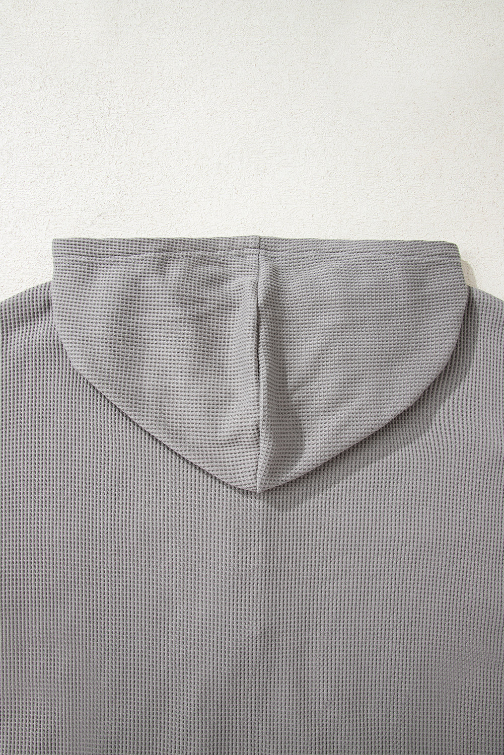 Cinnamon Waffle Printed Patchwork Drawstring Hooded Long Sleeve Top