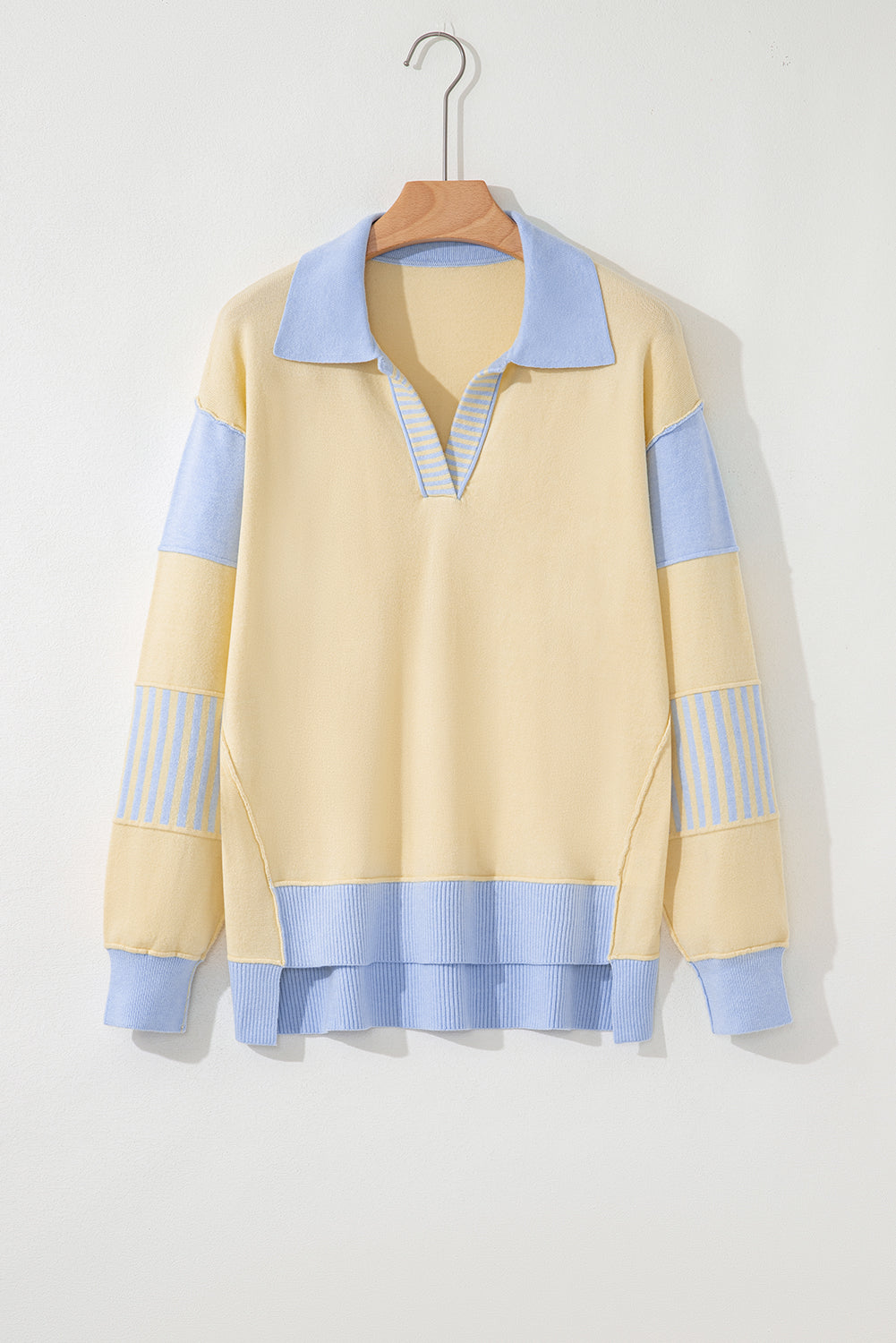 Sky Blue Stripe Polo Collar Sweater