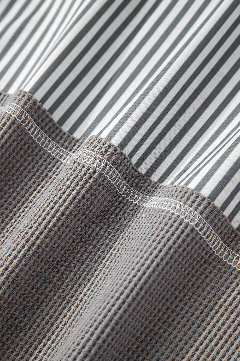 Cinnamon Waffle Printed Patchwork Drawstring Hooded Long Sleeve Top