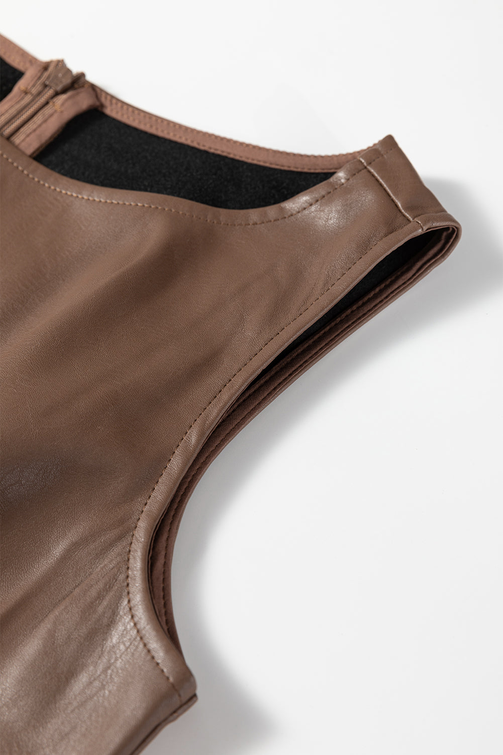 Coffee Vegan Leather Sleeveless Mini Dress