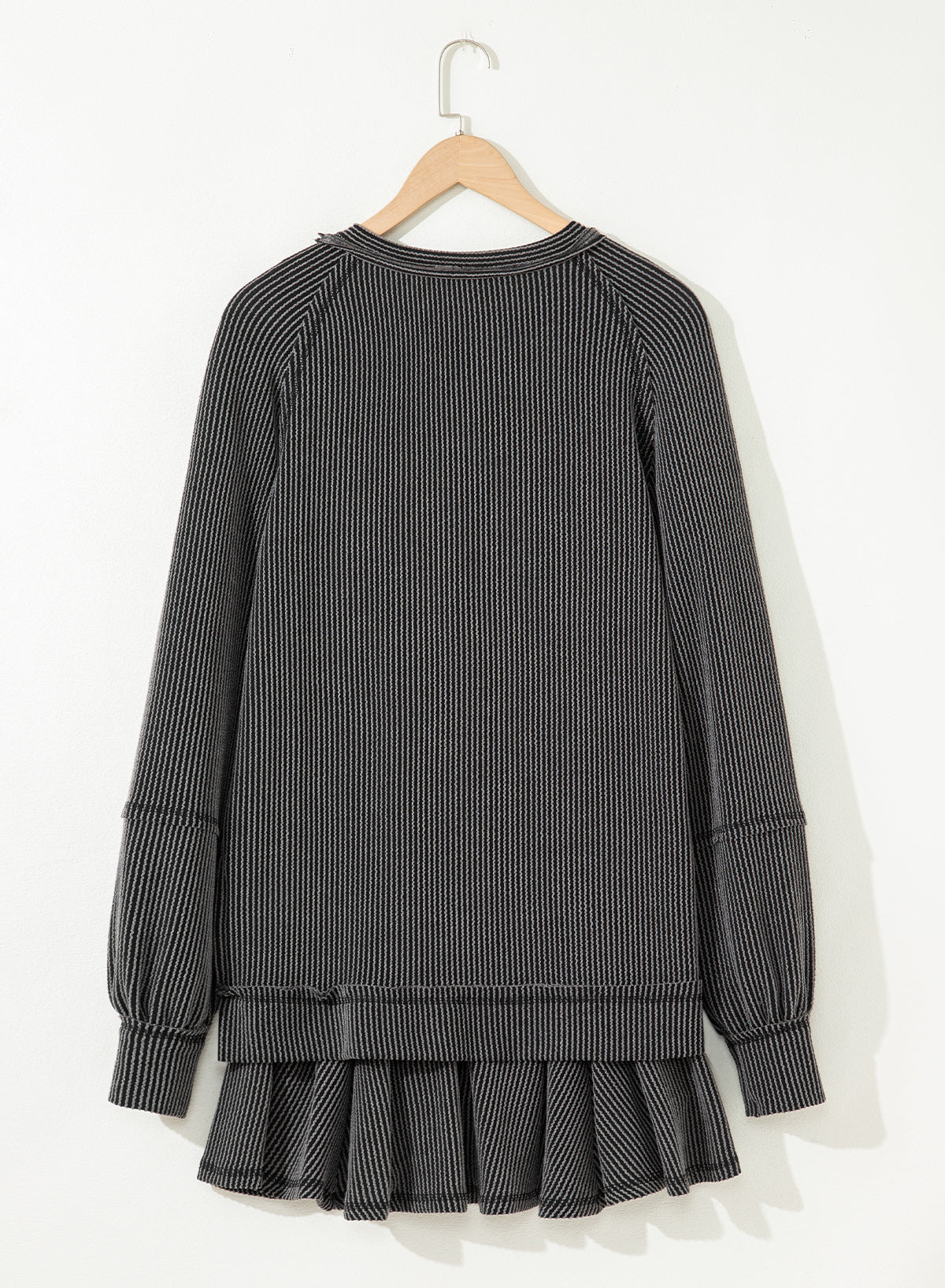 Sky Blue Corded Lantern Sleeve Top High Waist Ruffled Mini Skirt Set