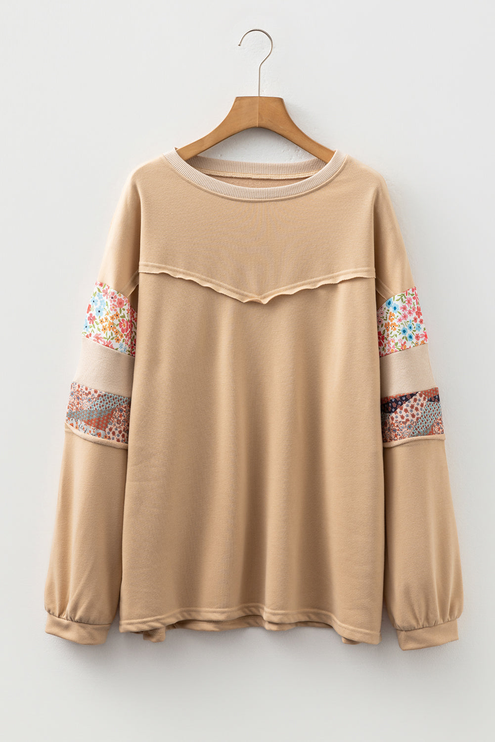 Blue Exposed Seam Floral Mixed Patchwork Relaxed Plus Size Sweatshirt