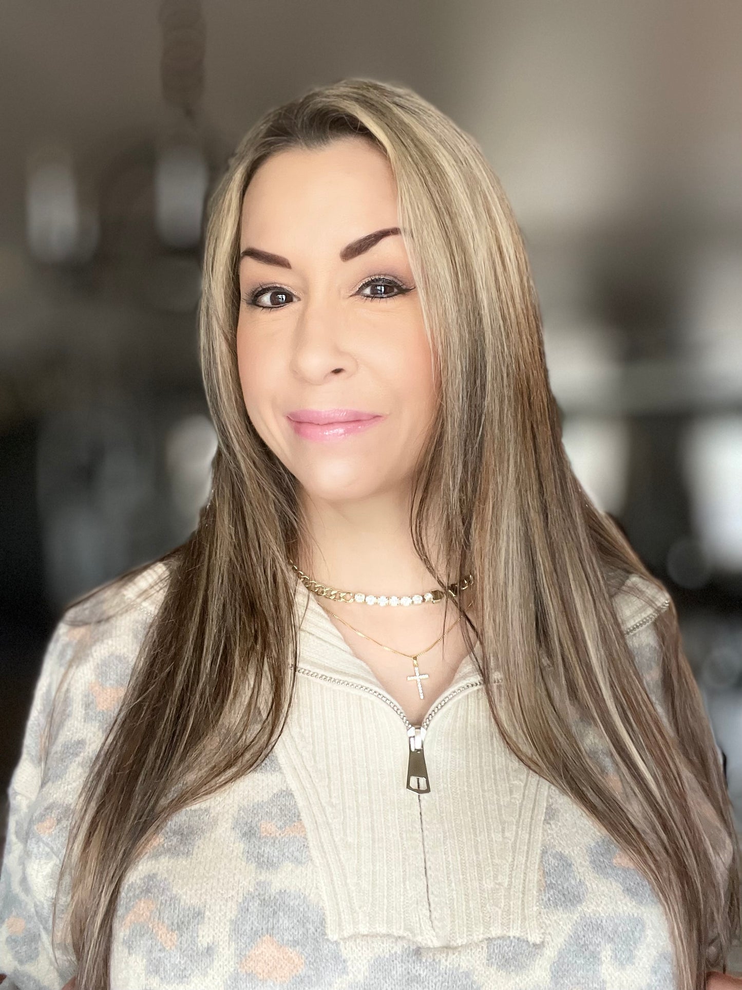 Umgee Leopard Print Quarter-Zip Knit Sweater