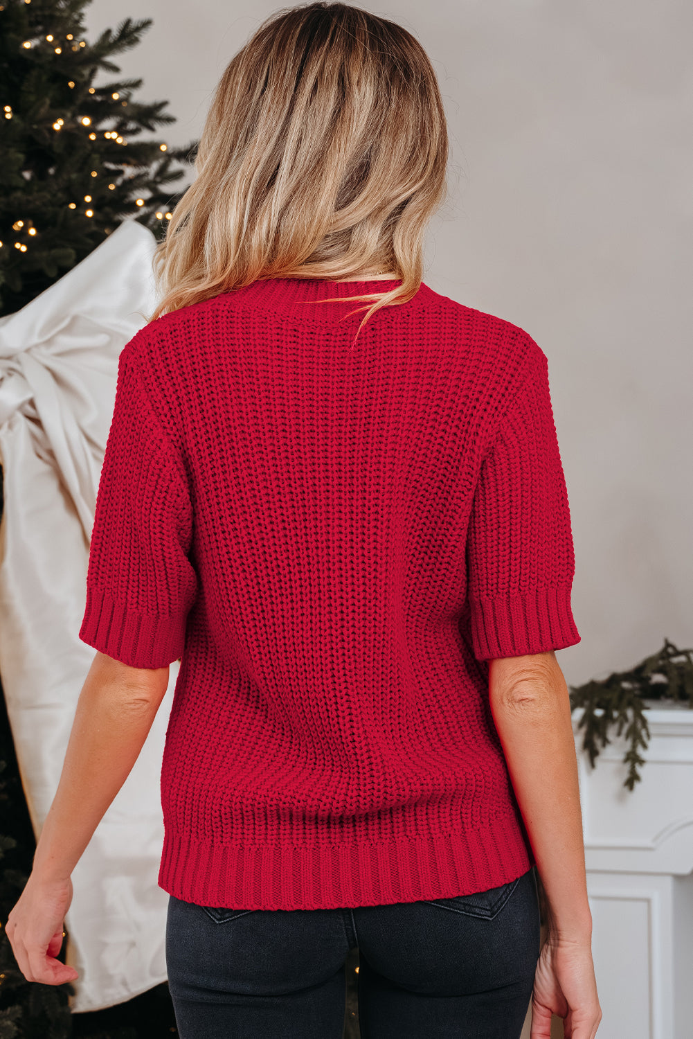 Fiery Red Plaid Lace up Christmas Sweater