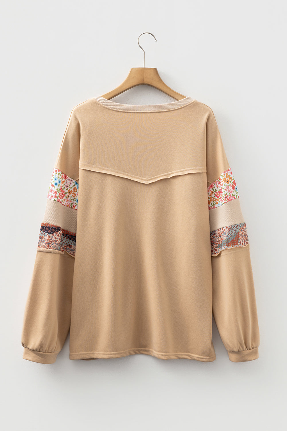 Blue Exposed Seam Floral Mixed Patchwork Relaxed Plus Size Sweatshirt