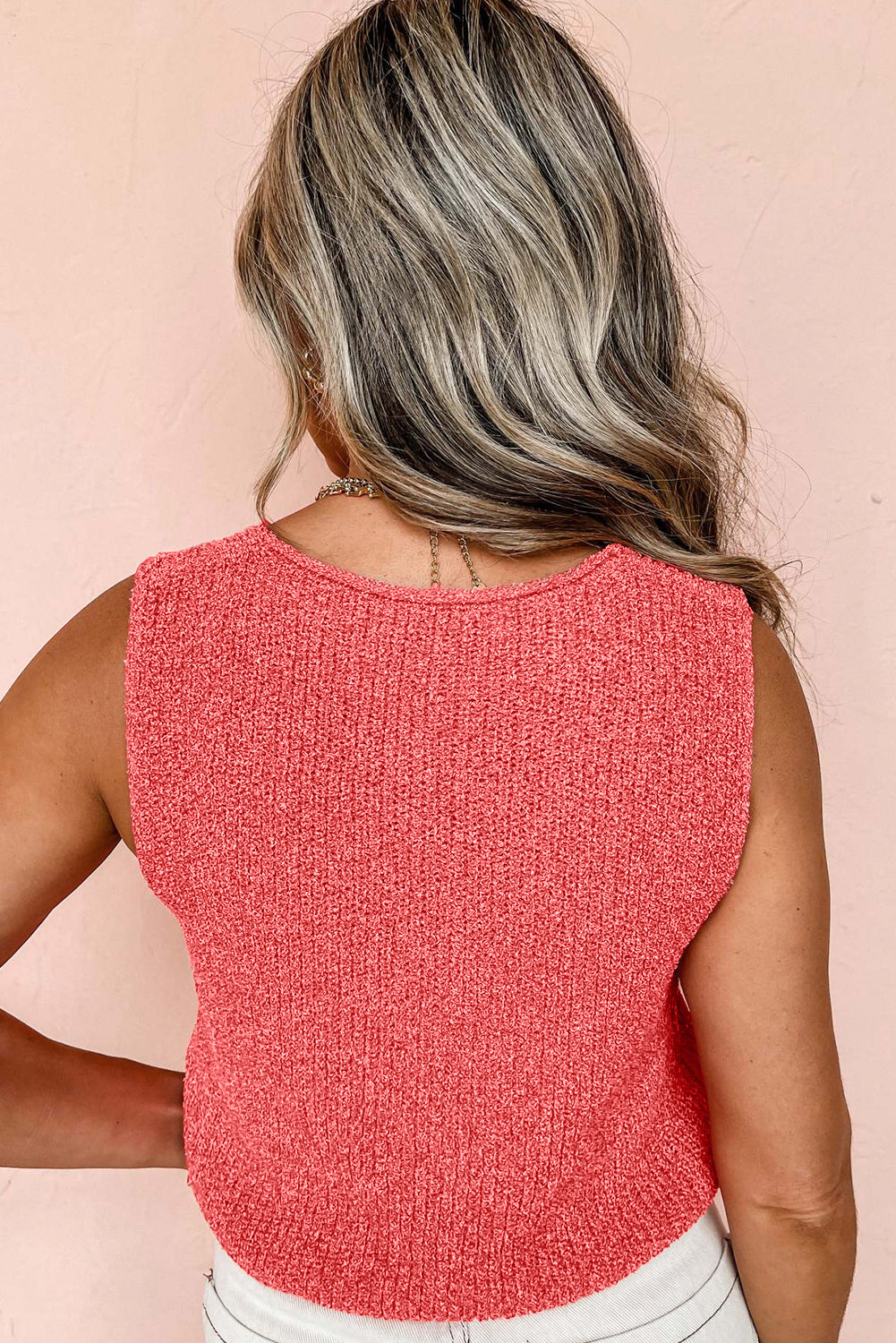 Beige Lace-up Front V Neck Sweater Vest