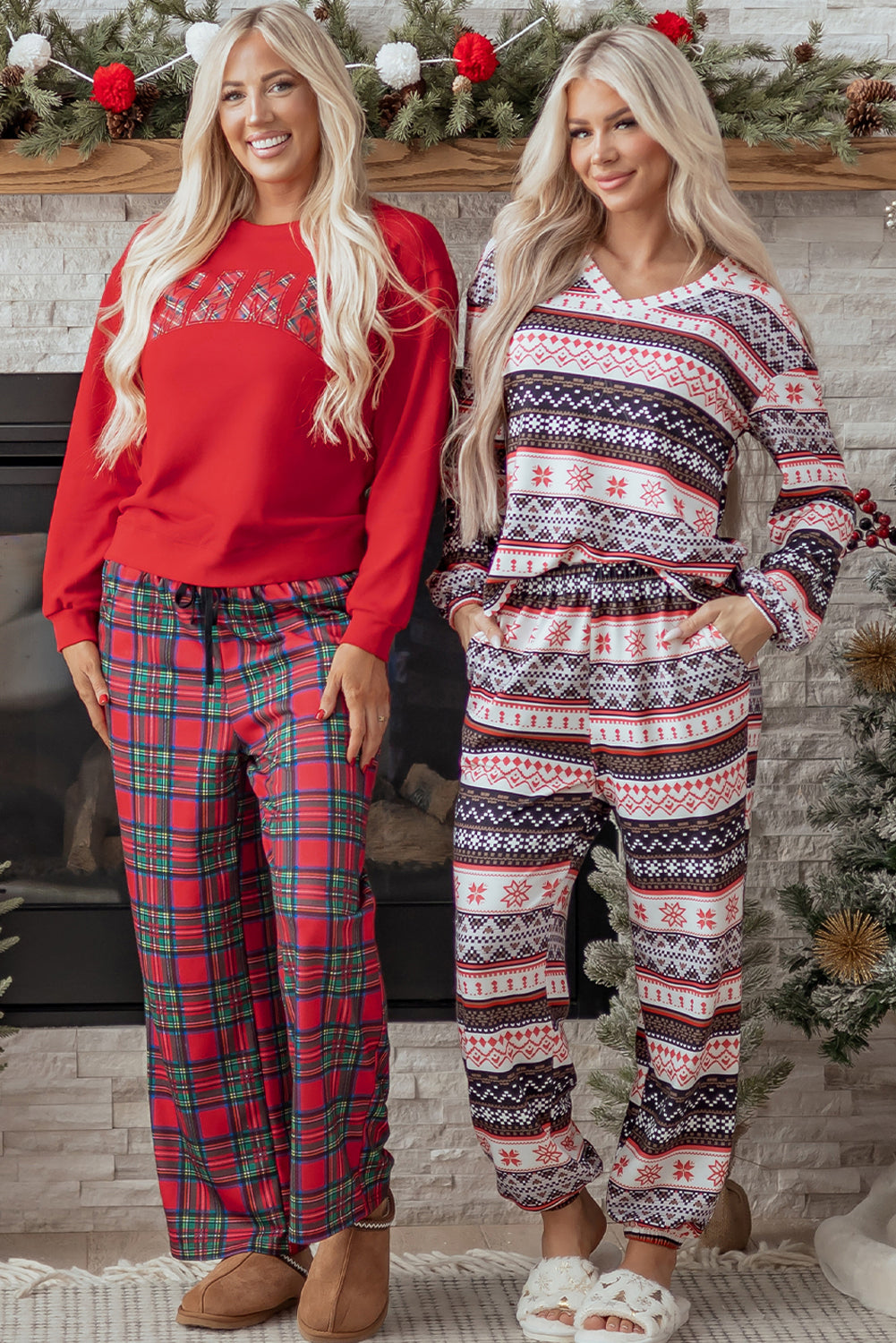 Red Plaid Mama Graphic Christmas Pullover and Pants Two Piece Lounge Set