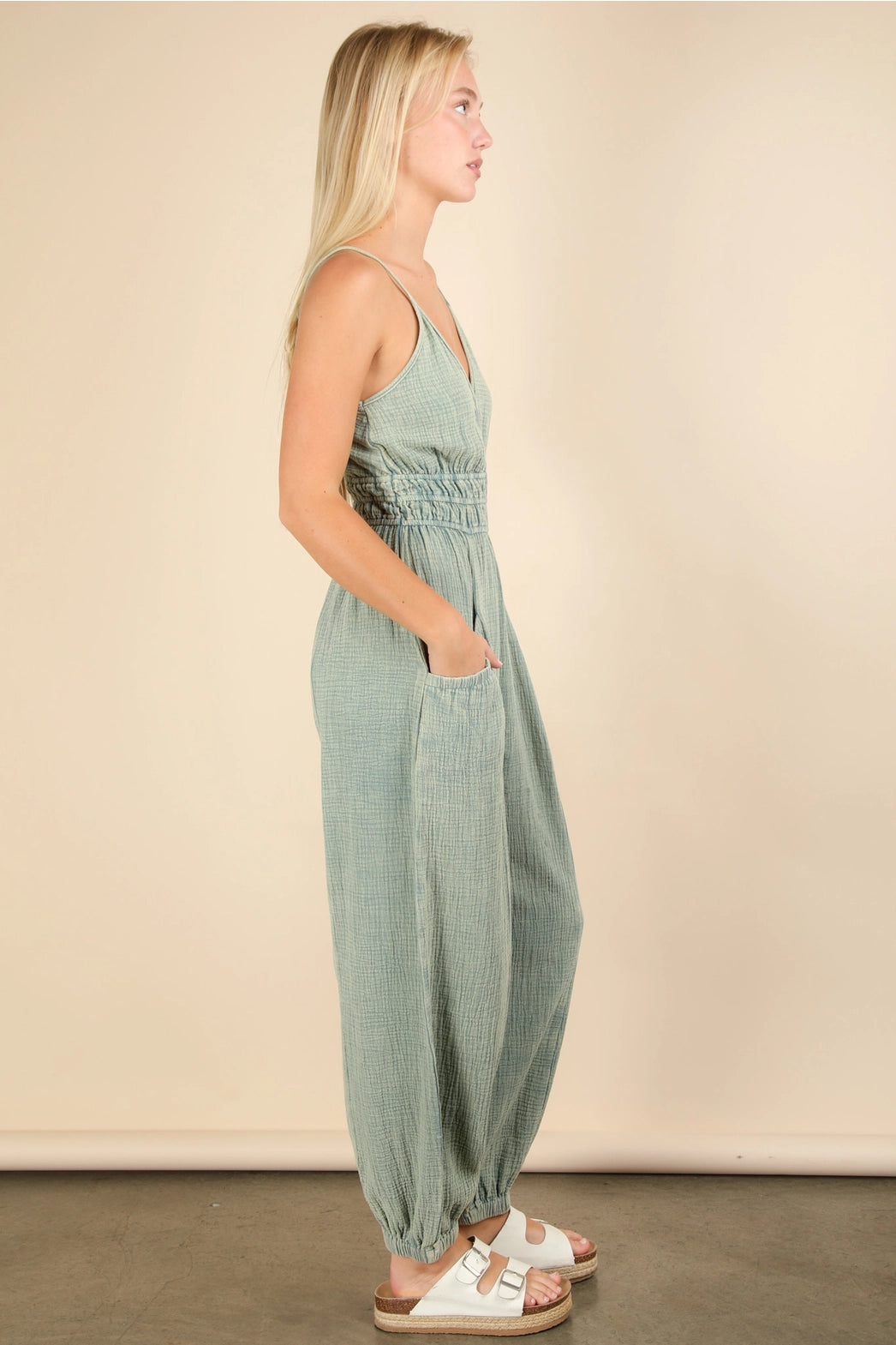 Mineral Washed Cotton Gauze Casual Jumpsuit