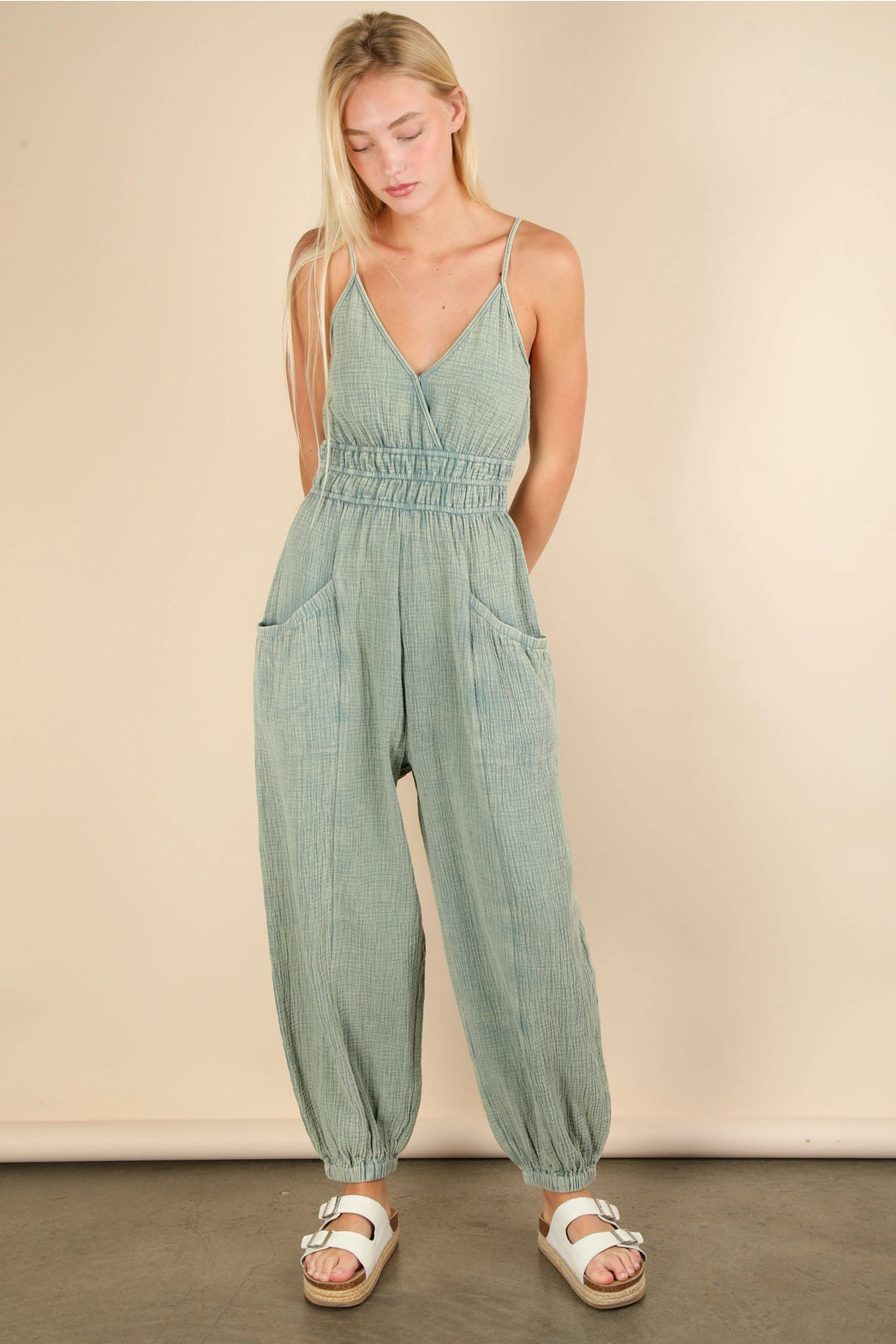 Mineral Washed Cotton Gauze Casual Jumpsuit