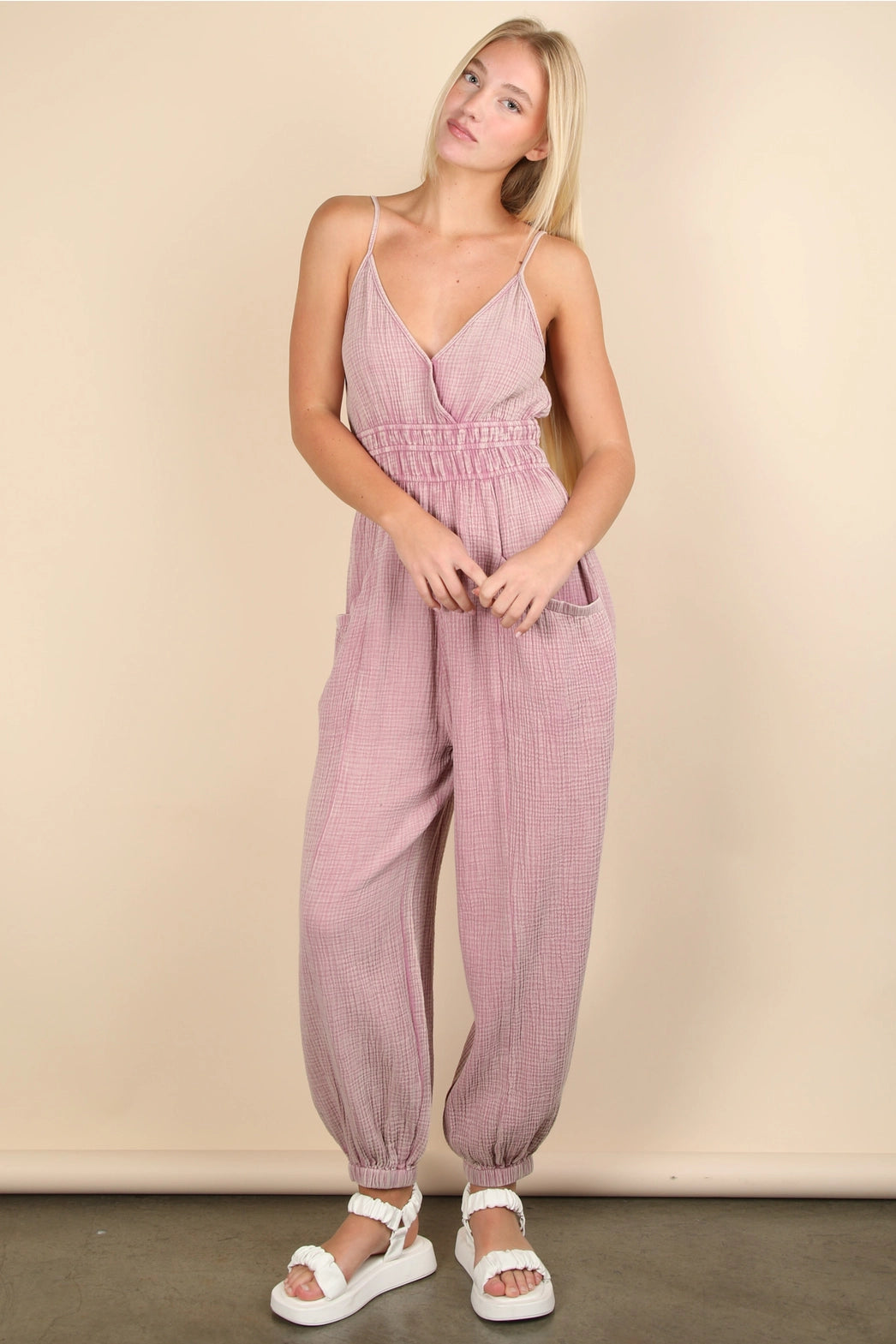 Mineral Washed Cotton Gauze Casual Jumpsuit