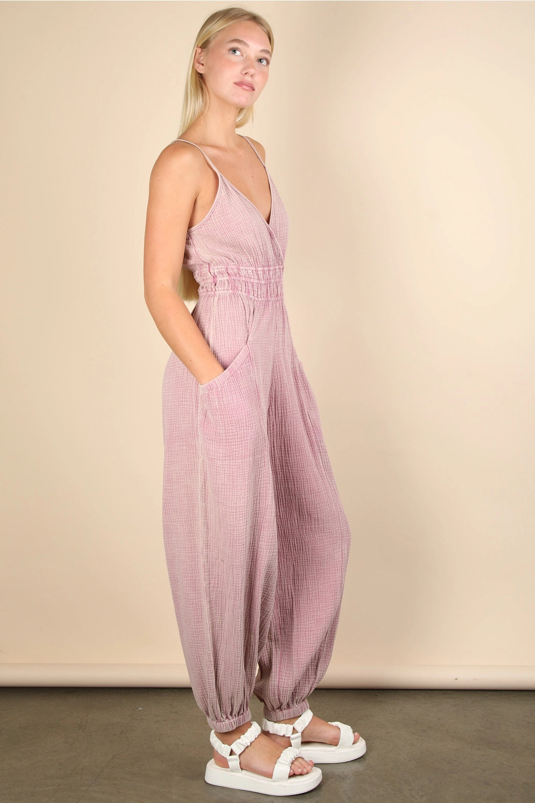 Mineral Washed Cotton Gauze Casual Jumpsuit