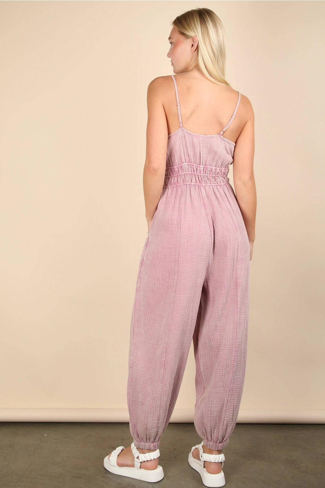 Mineral Washed Cotton Gauze Casual Jumpsuit