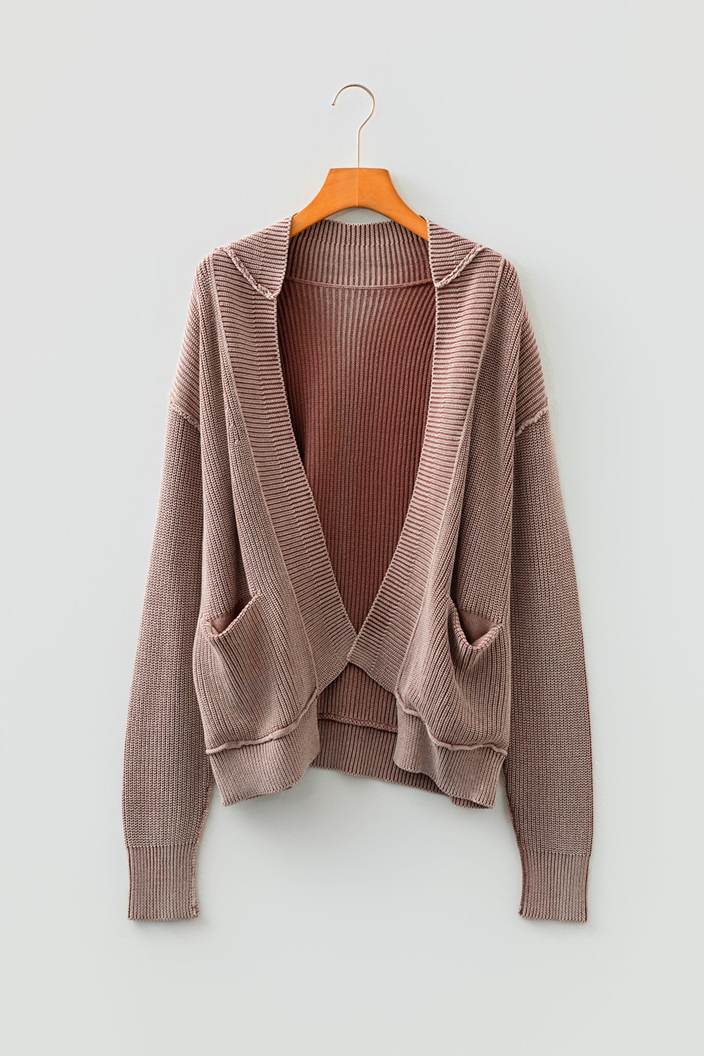 Chestnut Mineral Wash Patchwork Knit Cardigan