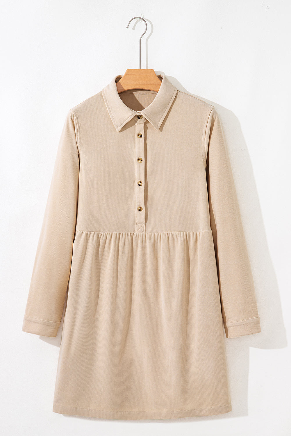 Oatmeal Corduroy Button Detail Dress