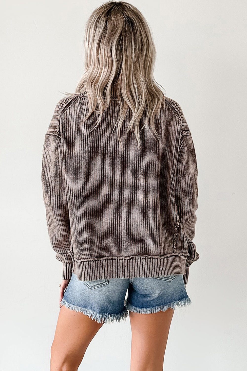 Chestnut Mineral Wash Patchwork Knit Cardigan